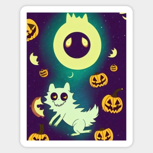 halloween ghost cat with pumpkins Sticker